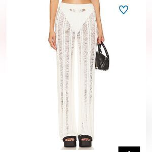 NWT Superdown Taryn fringe pants knit open weave bells swim resort Revolve S